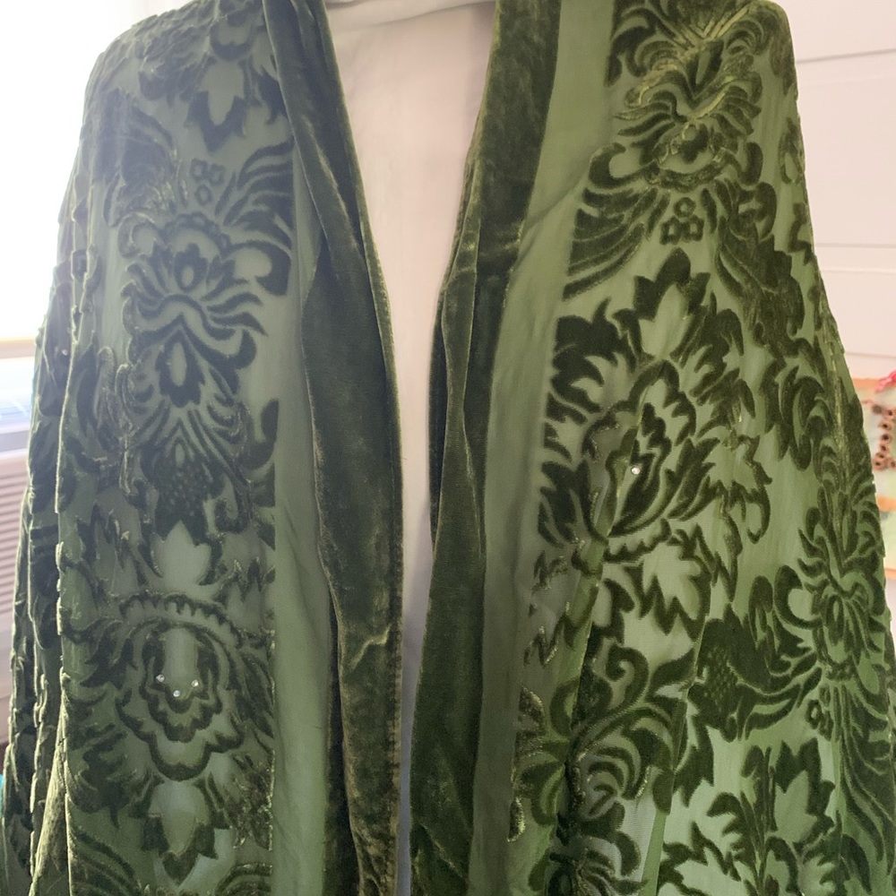 Velvet Burnout Beaded Scarf/Wrap Green